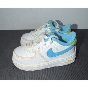 Nike Air Forse One AF1 White Blue Leather Kids Sneakers FJ4811-100 Size 6C